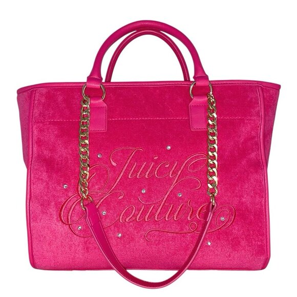 Juicy Couture Flash Pink Beach Logo Rhinestone Design Large Tote Bag NWT - Picture 7 of 10